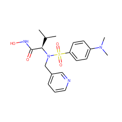 CC(C)[C@H](C(=O)NO)N(Cc1cccnc1)S(=O)(=O)c1ccc(N(C)C)cc1 ZINC000028865116