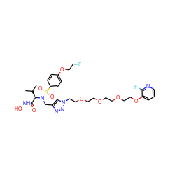 CC(C)[C@H](C(=O)NO)N(Cc1cn(CCOCCOCCOCCOc2cccnc2F)nn1)S(=O)(=O)c1ccc(OCCF)cc1 ZINC000096934277