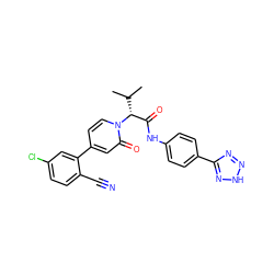 CC(C)[C@H](C(=O)Nc1ccc(-c2nn[nH]n2)cc1)n1ccc(-c2cc(Cl)ccc2C#N)cc1=O ZINC001772631192