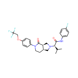 CC(C)[C@H](C(=O)Nc1ccc(F)cc1)N1C[C@H]2CCN(c3ccc(OCC(F)(F)F)cc3)C(=O)[C@H]2C1 ZINC000143654908