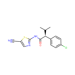 CC(C)[C@H](C(=O)Nc1ncc(C#N)s1)c1ccc(Cl)cc1 ZINC000045354050