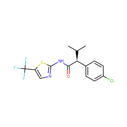 CC(C)[C@H](C(=O)Nc1ncc(C(F)(F)F)s1)c1ccc(Cl)cc1 ZINC000045394147