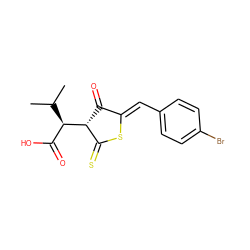 CC(C)[C@H](C(=O)O)[C@@H]1C(=O)/C(=C/c2ccc(Br)cc2)SC1=S ZINC000049784212