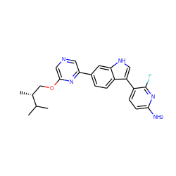 CC(C)[C@H](C)COc1cncc(-c2ccc3c(-c4ccc(N)nc4F)c[nH]c3c2)n1 ZINC001772589316