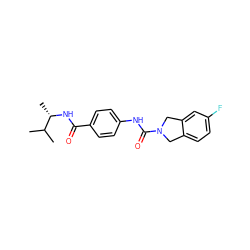 CC(C)[C@H](C)NC(=O)c1ccc(NC(=O)N2Cc3ccc(F)cc3C2)cc1 ZINC000166806007