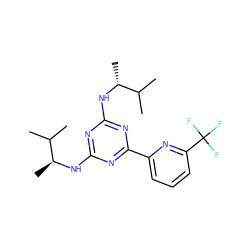 CC(C)[C@H](C)Nc1nc(N[C@H](C)C(C)C)nc(-c2cccc(C(F)(F)F)n2)n1 ZINC000223123720