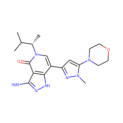 CC(C)[C@H](C)n1cc(-c2cc(N3CCOCC3)n(C)n2)c2[nH]nc(N)c2c1=O ZINC000653810945