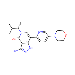 CC(C)[C@H](C)n1cc(-c2ccc(N3CCOCC3)cn2)c2[nH]nc(N)c2c1=O ZINC000653806067