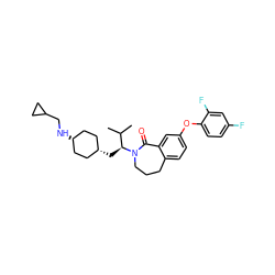 CC(C)[C@H](C[C@H]1CC[C@@H](NCC2CC2)CC1)N1CCCc2ccc(Oc3ccc(F)cc3F)cc2C1=O ZINC000261120569