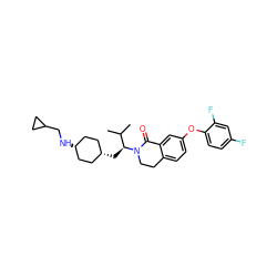 CC(C)[C@H](C[C@H]1CC[C@@H](NCC2CC2)CC1)N1CCc2ccc(Oc3ccc(F)cc3F)cc2C1=O ZINC000261179639