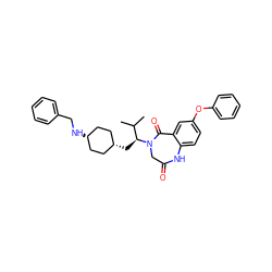 CC(C)[C@H](C[C@H]1CC[C@@H](NCc2ccccc2)CC1)N1CC(=O)Nc2ccc(Oc3ccccc3)cc2C1=O ZINC000261187232