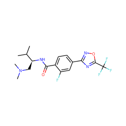 CC(C)[C@H](CN(C)C)NC(=O)c1ccc(-c2noc(C(F)(F)F)n2)cc1F ZINC000143403702