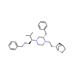 CC(C)[C@H](CNCc1ccccc1)N1CCN(CC[C@@H]2C[C@H]3CC[C@H]2C3)[C@@H](Cc2ccccc2)C1 ZINC000253679452