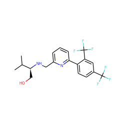 CC(C)[C@H](CO)NCc1cccc(-c2ccc(C(F)(F)F)cc2C(F)(F)F)n1 ZINC000218701235