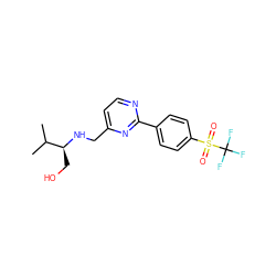 CC(C)[C@H](CO)NCc1ccnc(-c2ccc(S(=O)(=O)C(F)(F)F)cc2)n1 ZINC000204412166