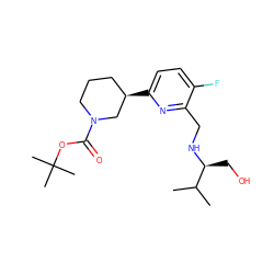 CC(C)[C@H](CO)NCc1nc([C@@H]2CCCN(C(=O)OC(C)(C)C)C2)ccc1F ZINC000204422012