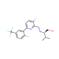 CC(C)[C@H](CO)NCc1nc(-c2cc(C(F)(F)F)ccc2F)ccc1F ZINC000204411060