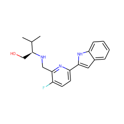 CC(C)[C@H](CO)NCc1nc(-c2cc3ccccc3[nH]2)ccc1F ZINC000204406095