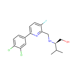 CC(C)[C@H](CO)NCc1nc(-c2ccc(Cl)c(Cl)c2)ccc1F ZINC000204414156