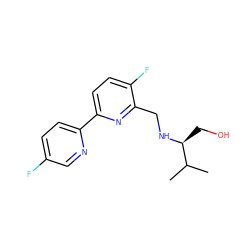 CC(C)[C@H](CO)NCc1nc(-c2ccc(F)cn2)ccc1F ZINC000204415915