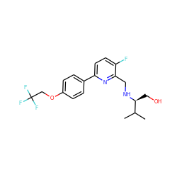 CC(C)[C@H](CO)NCc1nc(-c2ccc(OCC(F)(F)F)cc2)ccc1F ZINC000204407224