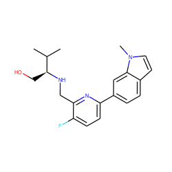 CC(C)[C@H](CO)NCc1nc(-c2ccc3ccn(C)c3c2)ccc1F ZINC000204417103