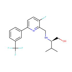 CC(C)[C@H](CO)NCc1nc(-c2cccc(C(F)(F)F)c2)ccc1F ZINC000204415849