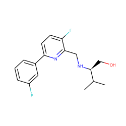 CC(C)[C@H](CO)NCc1nc(-c2cccc(F)c2)ccc1F ZINC000204419106