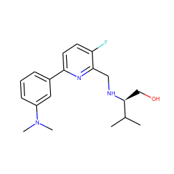 CC(C)[C@H](CO)NCc1nc(-c2cccc(N(C)C)c2)ccc1F ZINC000204409237