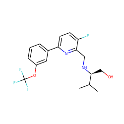 CC(C)[C@H](CO)NCc1nc(-c2cccc(OC(F)(F)F)c2)ccc1F ZINC000204410929