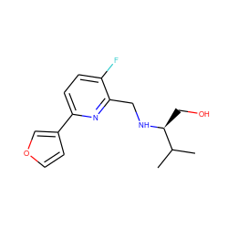 CC(C)[C@H](CO)NCc1nc(-c2ccoc2)ccc1F ZINC000204407206