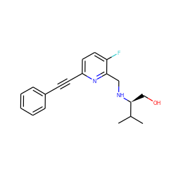 CC(C)[C@H](CO)NCc1nc(C#Cc2ccccc2)ccc1F ZINC000204419612