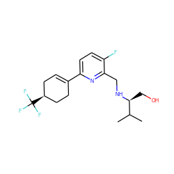 CC(C)[C@H](CO)NCc1nc(C2=CC[C@H](C(F)(F)F)CC2)ccc1F ZINC000204414391