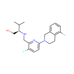 CC(C)[C@H](CO)NCc1nc(N2CCc3c(F)cccc3C2)ccc1F ZINC000204422416