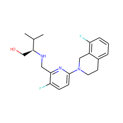 CC(C)[C@H](CO)NCc1nc(N2CCc3cccc(F)c3C2)ccc1F ZINC000204415490