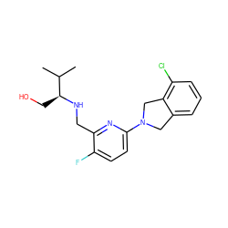 CC(C)[C@H](CO)NCc1nc(N2Cc3cccc(Cl)c3C2)ccc1F ZINC000204412312