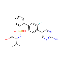 CC(C)[C@H](CO)NS(=O)(=O)c1ccccc1-c1ccc(-c2cnc(N)nc2)c(F)c1 ZINC000224727591