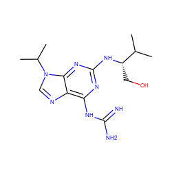 CC(C)[C@H](CO)Nc1nc(NC(=N)N)c2ncn(C(C)C)c2n1 ZINC000095587392