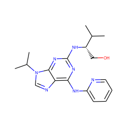 CC(C)[C@H](CO)Nc1nc(Nc2ccccn2)c2ncn(C(C)C)c2n1 ZINC000095598194