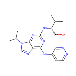 CC(C)[C@H](CO)Nc1nc(Nc2ccnnc2)c2ncn(C(C)C)c2n1 ZINC000095596418