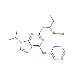 CC(C)[C@H](CO)Nc1nc(Nc2cncnc2)c2ncn(C(C)C)c2n1 ZINC000095594993