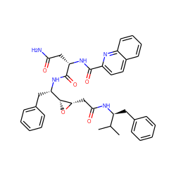 CC(C)[C@H](Cc1ccccc1)NC(=O)C[C@@H]1O[C@@H]1[C@H](Cc1ccccc1)NC(=O)[C@H](CC(N)=O)NC(=O)c1ccc2ccccc2n1 ZINC000026485517