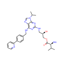 CC(C)[C@H](N)C(=O)OC[C@H](O)CNc1nc(NCc2ccc(-c3ccccn3)cc2)c2ncn(C(C)C)c2n1 ZINC000084730397