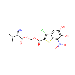 CC(C)[C@H](N)C(=O)OCOC(=O)c1sc2c([N+](=O)[O-])c(O)c(O)cc2c1Cl ZINC000049116375