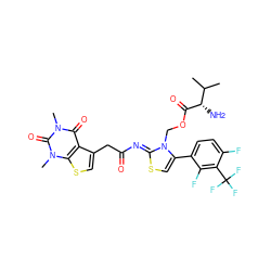 CC(C)[C@H](N)C(=O)OCn1c(-c2ccc(F)c(C(F)(F)F)c2F)cs/c1=N\C(=O)Cc1csc2c1c(=O)n(C)c(=O)n2C ZINC000168935135