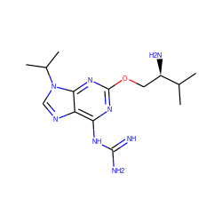 CC(C)[C@H](N)COc1nc(NC(=N)N)c2ncn(C(C)C)c2n1 ZINC000095592447