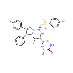 CC(C)[C@H](N/C(=N\S(=O)(=O)c1ccc(Cl)cc1)N1C[C@H](c2ccccc2)C(c2ccc(Cl)cc2)=N1)C(=O)N[C@@H](C)C(N)=O ZINC000095573551