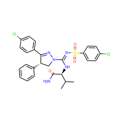 CC(C)[C@H](N/C(=N\S(=O)(=O)c1ccc(Cl)cc1)N1C[C@H](c2ccccc2)C(c2ccc(Cl)cc2)=N1)C(N)=O ZINC000095574163