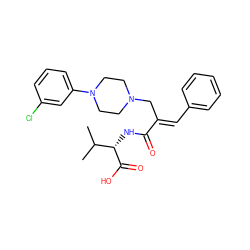 CC(C)[C@H](NC(=O)/C(=C/c1ccccc1)CN1CCN(c2cccc(Cl)c2)CC1)C(=O)O ZINC001772601090