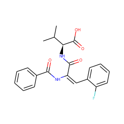 CC(C)[C@H](NC(=O)/C(=C\c1ccccc1F)NC(=O)c1ccccc1)C(=O)O ZINC000004769916